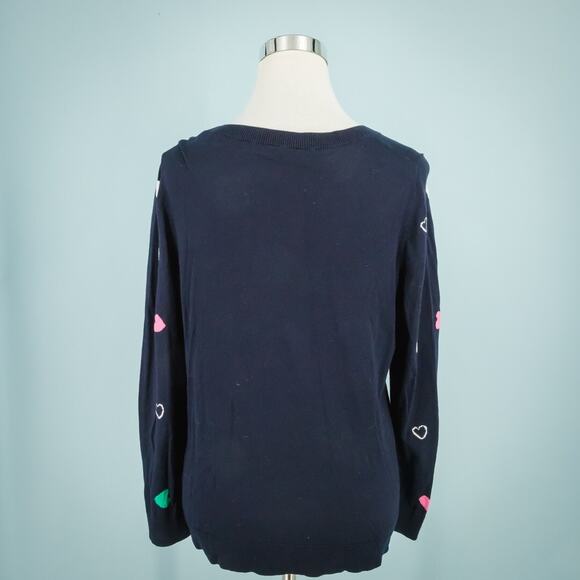 Talbots Plus Size X 0X Blue Tossed Hearts Print Crew Neck Long Sleeve Sweater - Picture 2 of 5